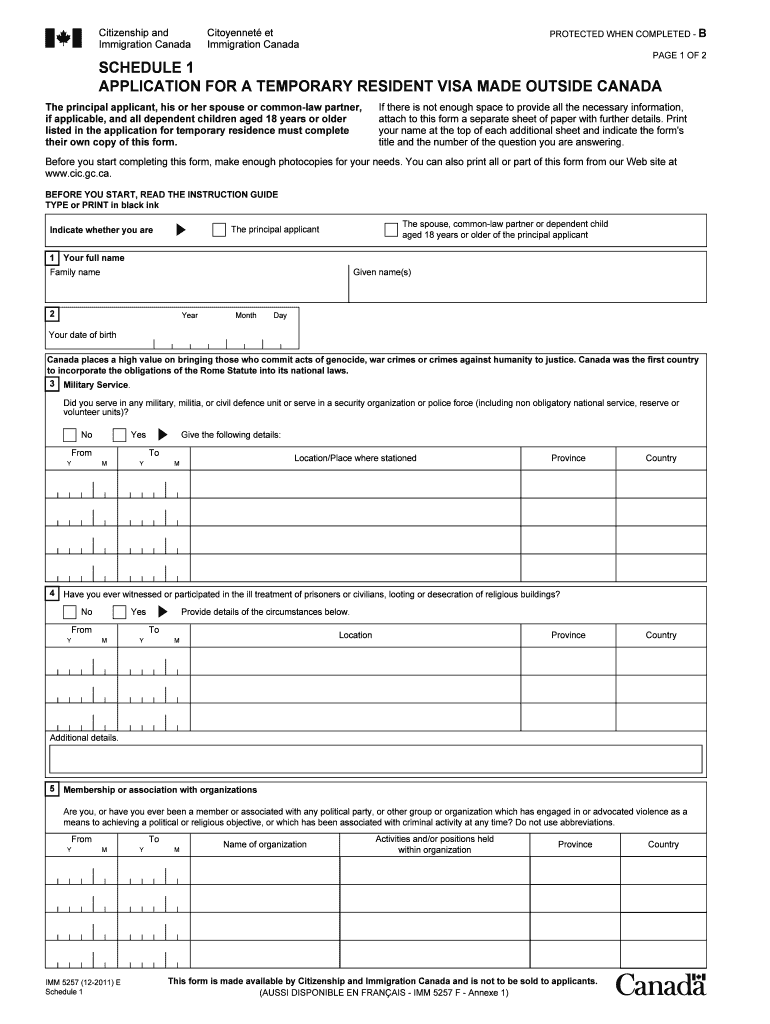 Imm 5257 Schedule 1  Form